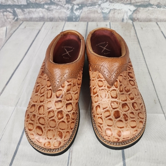 Twisted X Embossed Leather Western Mules Slip On Clogs Tan Size 7.5 - Picture 6 of 10